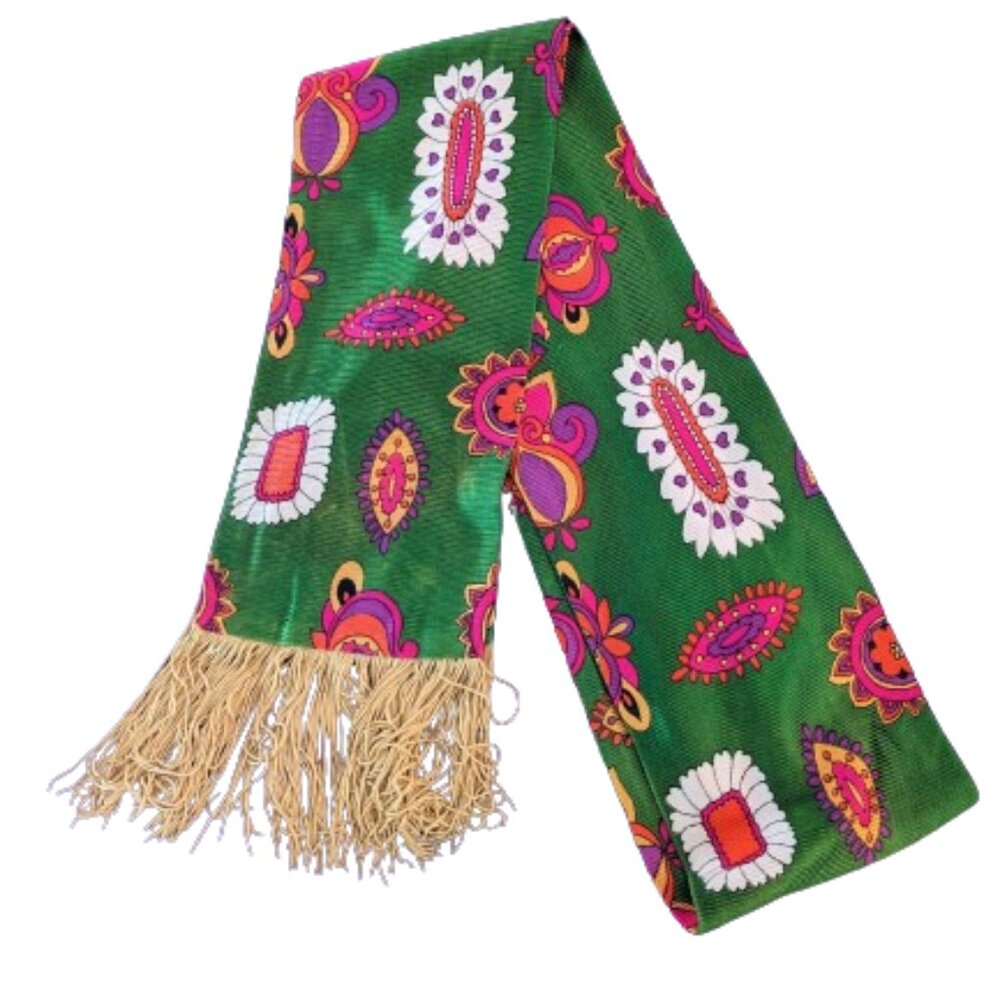 Mod Style Floral Scarf with Fringe